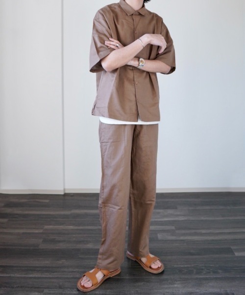 y/m by れぽすけ(イムバイレポスケ)の「リラックスリネンライクパンツ(スラックス・メンズ・チャコールグレー/ブラウン/アイボリー・LARGE/MEDIUM)」の10枚目の写真