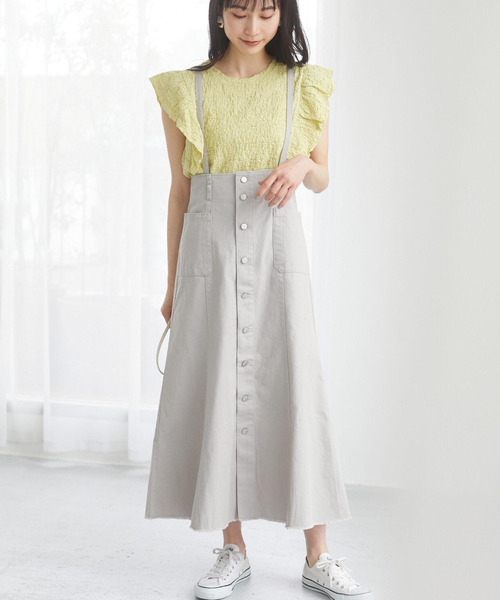 Sugar spoon（シュガースプーン）の「・SUGAR SPOON カラーツイルジャンスカ＊（ジャンパースカート・レディース・ブラック/グレー/イエロー/アイボリー・FREE）」の4枚目の写真