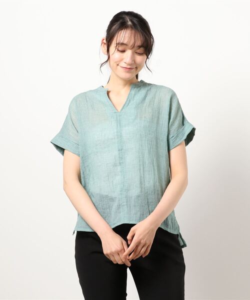 KOBE LETTUCE（コウベレタス）の「選べる2タイプゆったりガーゼシアーブラウス（シャツ/ブラウス・レディース・ブラック/ストライプ/グリーン/オフホワイト/オレンジ/ブルー/ブルー系その他/グリーン系その他/オレンジ系その他/ホワイト系その他/ブラック系その他/その他・1/2）」の5枚目の写真