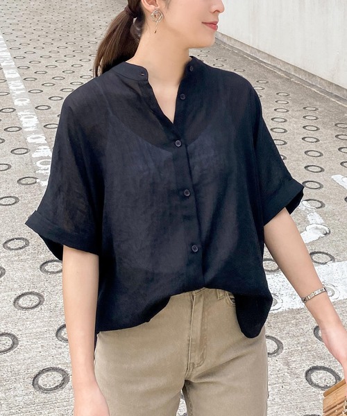 KOBE LETTUCE（コウベレタス）の「選べる2タイプゆったりガーゼシアーブラウス（シャツ/ブラウス・レディース・ブラック/ストライプ/グリーン/オフホワイト/オレンジ/ブルー/ブルー系その他/グリーン系その他/オレンジ系その他/ホワイト系その他/ブラック系その他/その他・1/2）」の4枚目の写真