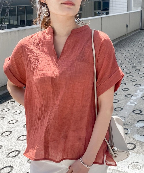 KOBE LETTUCE（コウベレタス）の「選べる2タイプゆったりガーゼシアーブラウス（シャツ/ブラウス・レディース・ブラック/ストライプ/グリーン/オフホワイト/オレンジ/ブルー/ブルー系その他/グリーン系その他/オレンジ系その他/ホワイト系その他/ブラック系その他/その他・1/2）」の9枚目の写真