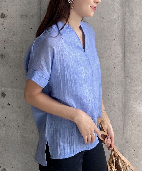 KOBE LETTUCE（コウベレタス）の「選べる2タイプゆったりガーゼシアーブラウス（シャツ/ブラウス・レディース・ブラック/ストライプ/グリーン/オフホワイト/オレンジ/ブルー/ブルー系その他/グリーン系その他/オレンジ系その他/ホワイト系その他/ブラック系その他/その他・1/2）」の7枚目の写真