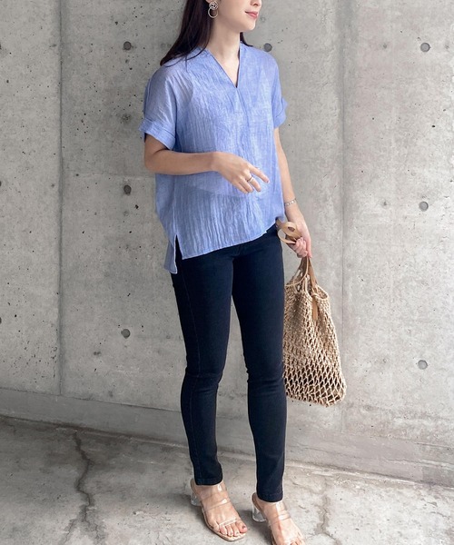 KOBE LETTUCE（コウベレタス）の「選べる2タイプゆったりガーゼシアーブラウス（シャツ/ブラウス・レディース・ブラック/ストライプ/グリーン/オフホワイト/オレンジ/ブルー/ブルー系その他/グリーン系その他/オレンジ系その他/ホワイト系その他/ブラック系その他/その他・1/2）」の22枚目の写真