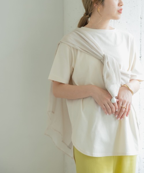 ITEMS URBANRESEARCH（アイテムズ アーバンリサーチ）の「シャツテールビッグTシャツ（Tシャツ/カットソー・レディース・オフホワイト/ブラウン/ブラック/ミント・FREE）」の2枚目の写真