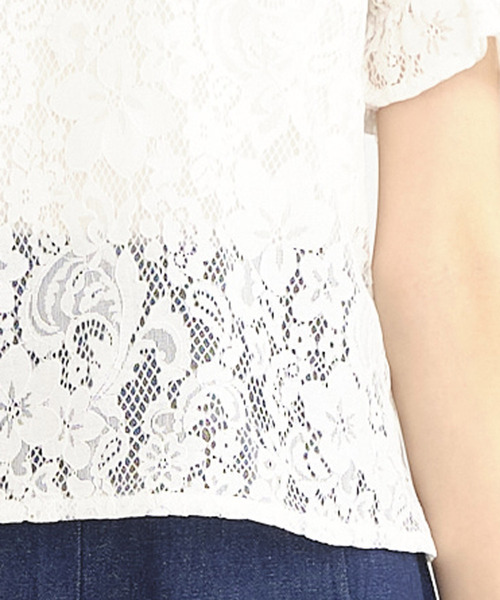 TITTY&CO.（ティティーアンドコー）の「バイカラーリボンレースブラウス（シャツ/ブラウス・レディース・ライトブルー/ベージュ/オフホワイト・FREE）」の12枚目の写真