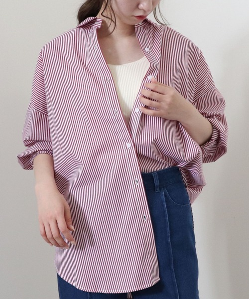 archives（アルシーヴ）の「ストライプシャツ（シャツ/ブラウス・レディース・ブルー/レッド/ベージュ/ブラック/グリーン・MEDIUM）」の5枚目の写真