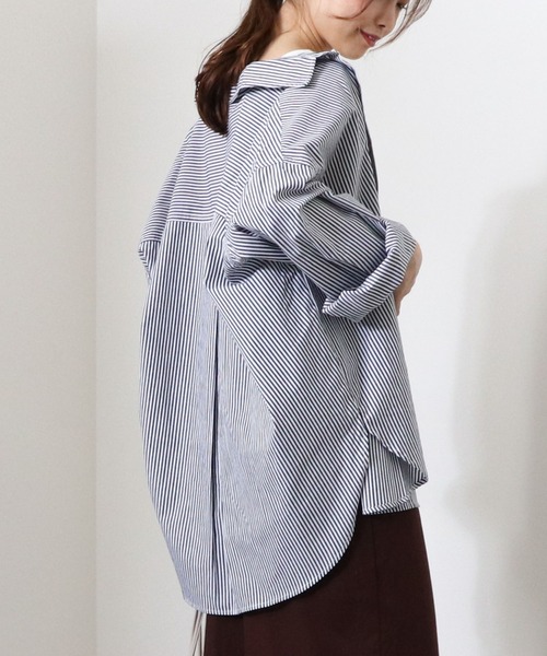 archives（アルシーヴ）の「ストライプシャツ（シャツ/ブラウス・レディース・ブルー/レッド/ベージュ/ブラック/グリーン・MEDIUM）」の2枚目の写真