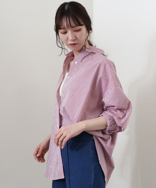 archives（アルシーヴ）の「ストライプシャツ（シャツ/ブラウス・レディース・ブルー/レッド/ベージュ/ブラック/グリーン・MEDIUM）」の21枚目の写真