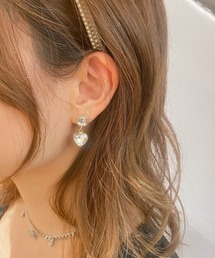 ハートドロップビジューピアス