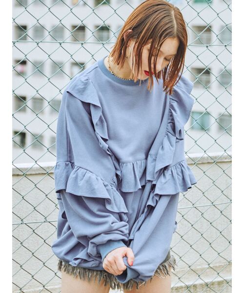 jouetie（ジュエティ）の「マルチフリルプルオーバー【スウェット/トレーナー】（スウェット・レディース・ブラック/オフホワイト/ブルー/グリーン・MEDIUM）」の4枚目の写真