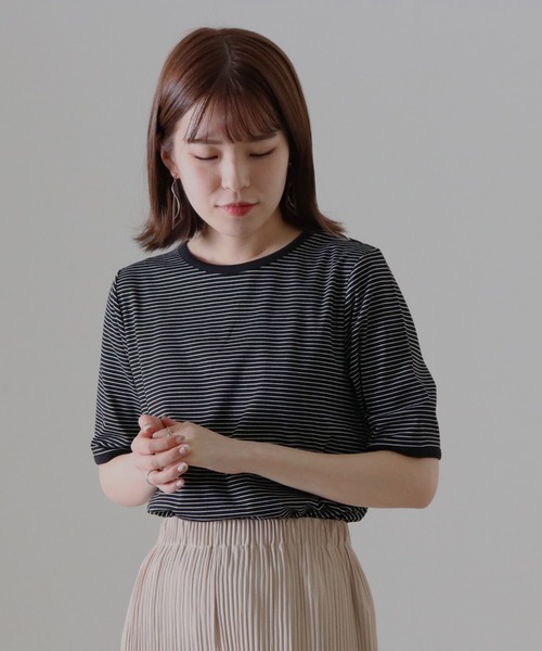 Cheek（チーク）の「ボーダーリンガーＴｅｅ（Tシャツ/カットソー・レディース・ピンク/グリーン/ホワイト×ブラック/ブラック×ホワイト・FREE）」の2枚目の写真