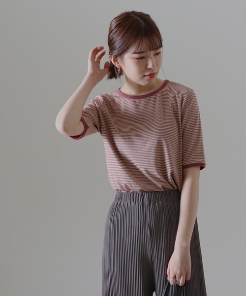 Cheek（チーク）の「ボーダーリンガーＴｅｅ（Tシャツ/カットソー・レディース・ピンク/グリーン/ホワイト×ブラック/ブラック×ホワイト・FREE）」の4枚目の写真
