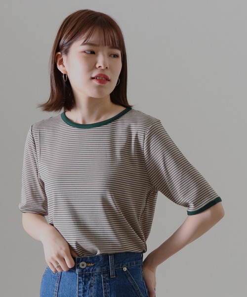 Cheek（チーク）の「ボーダーリンガーＴｅｅ（Tシャツ/カットソー・レディース・ピンク/グリーン/ホワイト×ブラック/ブラック×ホワイト・FREE）」の3枚目の写真