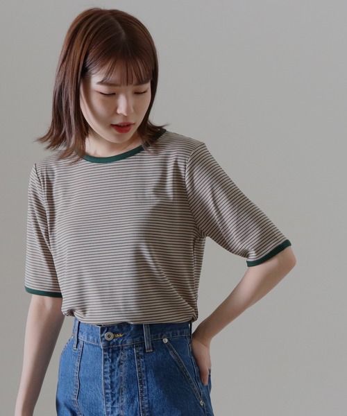 Cheek（チーク）の「ボーダーリンガーＴｅｅ（Tシャツ/カットソー・レディース・ピンク/グリーン/ホワイト×ブラック/ブラック×ホワイト・FREE）」の10枚目の写真