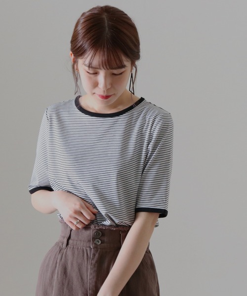 Cheek（チーク）の「ボーダーリンガーＴｅｅ（Tシャツ/カットソー・レディース・ピンク/グリーン/ホワイト×ブラック/ブラック×ホワイト・FREE）」の17枚目の写真