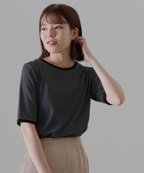 Cheek（チーク）の「ボーダーリンガーＴｅｅ（Tシャツ/カットソー・レディース・ピンク/グリーン/ホワイト×ブラック/ブラック×ホワイト・FREE）」の9枚目の写真