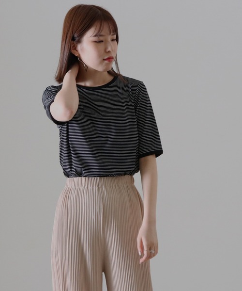Cheek（チーク）の「ボーダーリンガーＴｅｅ（Tシャツ/カットソー・レディース・ピンク/グリーン/ホワイト×ブラック/ブラック×ホワイト・FREE）」の22枚目の写真
