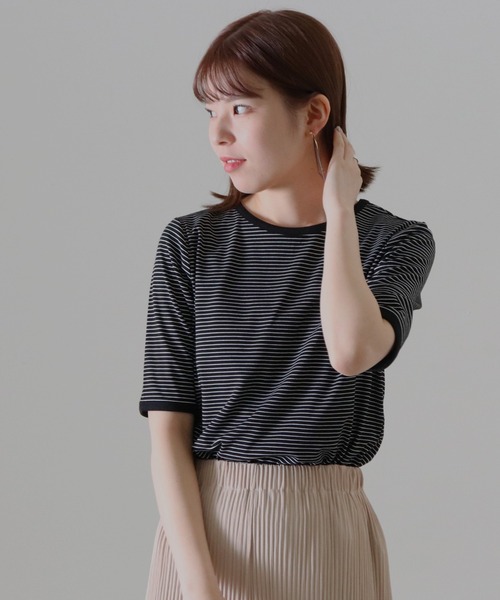 Cheek（チーク）の「ボーダーリンガーＴｅｅ（Tシャツ/カットソー・レディース・ピンク/グリーン/ホワイト×ブラック/ブラック×ホワイト・FREE）」の13枚目の写真
