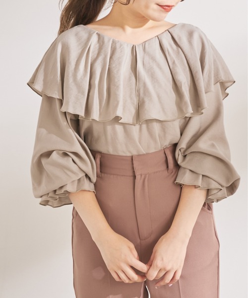 OLIVE des OLIVE（オリーブデオリーブ）の「ケープカラーバックリボンブラウス（シャツ/ブラウス・レディース・ブラック/ベージュ/オフホワイト・FREE）」の13枚目の写真