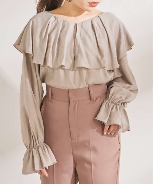 OLIVE des OLIVE（オリーブデオリーブ）の「ケープカラーバックリボンブラウス（シャツ/ブラウス・レディース・ブラック/ベージュ/オフホワイト・FREE）」の16枚目の写真