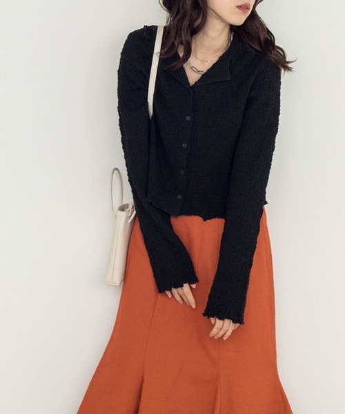 w closet（ダブルクローゼット）の「しわしわカットソーロングスリーブオープンカラーシャツ（シャツ/ブラウス・レディース・オフホワイト/グリーン/ブラック・FREE）」の2枚目の写真