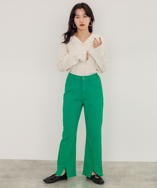 w closet（ダブルクローゼット）の「しわしわカットソーロングスリーブオープンカラーシャツ（シャツ/ブラウス・レディース・オフホワイト/グリーン/ブラック・FREE）」の8枚目の写真