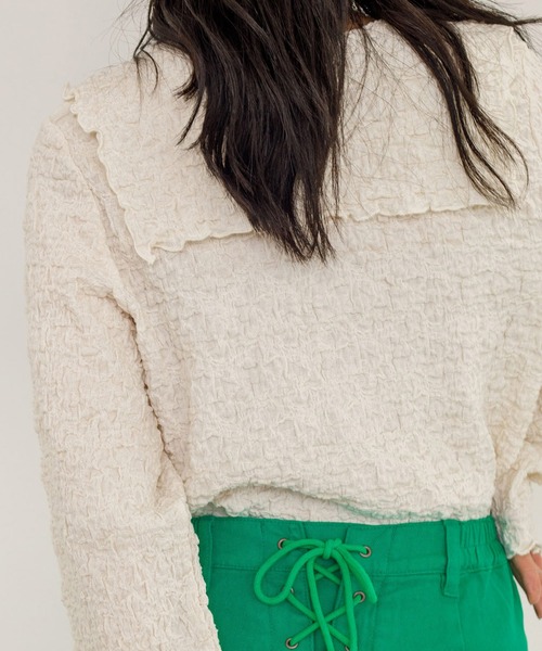 w closet（ダブルクローゼット）の「しわしわカットソーロングスリーブオープンカラーシャツ（シャツ/ブラウス・レディース・オフホワイト/グリーン/ブラック・FREE）」の10枚目の写真