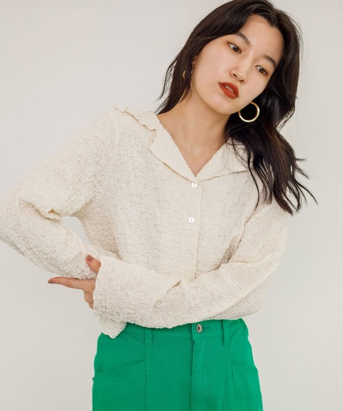 w closet（ダブルクローゼット）の「しわしわカットソーロングスリーブオープンカラーシャツ（シャツ/ブラウス・レディース・オフホワイト/グリーン/ブラック・FREE）」の13枚目の写真