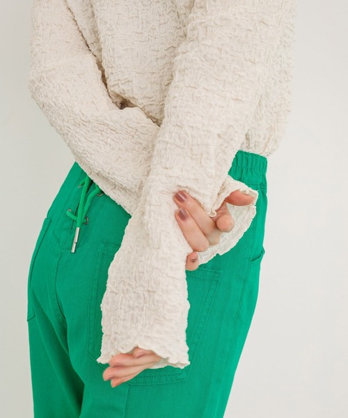 w closet（ダブルクローゼット）の「しわしわカットソーロングスリーブオープンカラーシャツ（シャツ/ブラウス・レディース・オフホワイト/グリーン/ブラック・FREE）」の9枚目の写真