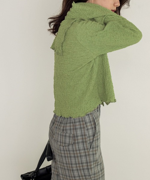 w closet（ダブルクローゼット）の「しわしわカットソーロングスリーブオープンカラーシャツ（シャツ/ブラウス・レディース・オフホワイト/グリーン/ブラック・FREE）」の17枚目の写真