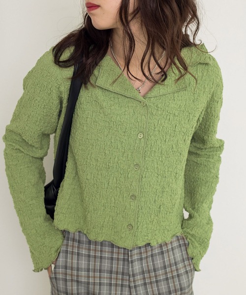 w closet（ダブルクローゼット）の「しわしわカットソーロングスリーブオープンカラーシャツ（シャツ/ブラウス・レディース・オフホワイト/グリーン/ブラック・FREE）」の18枚目の写真