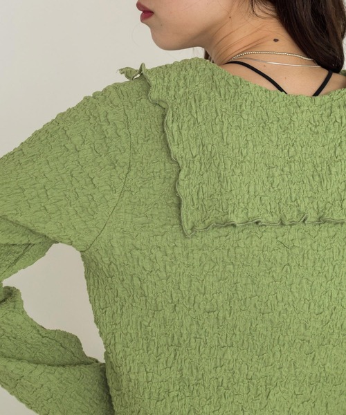 w closet（ダブルクローゼット）の「しわしわカットソーロングスリーブオープンカラーシャツ（シャツ/ブラウス・レディース・オフホワイト/グリーン/ブラック・FREE）」の19枚目の写真