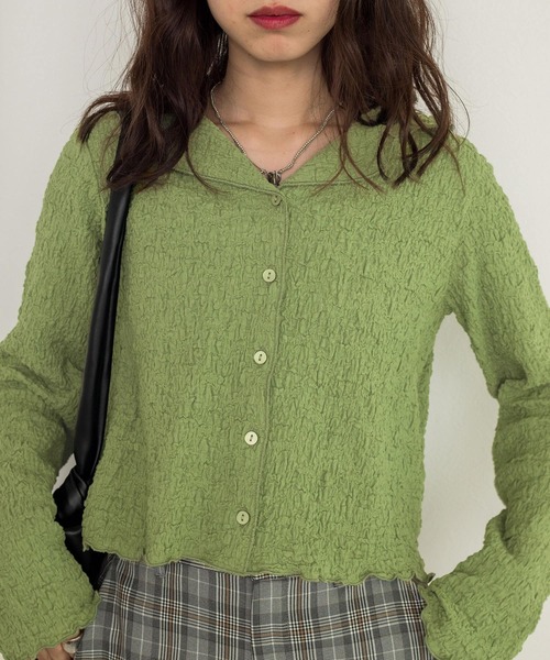 w closet（ダブルクローゼット）の「しわしわカットソーロングスリーブオープンカラーシャツ（シャツ/ブラウス・レディース・オフホワイト/グリーン/ブラック・FREE）」の21枚目の写真