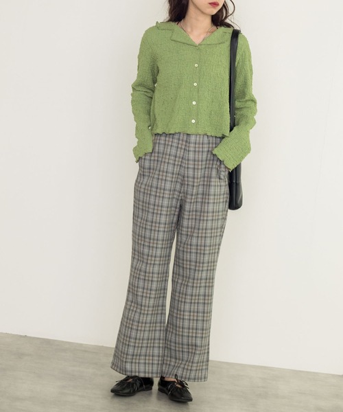 w closet（ダブルクローゼット）の「しわしわカットソーロングスリーブオープンカラーシャツ（シャツ/ブラウス・レディース・オフホワイト/グリーン/ブラック・FREE）」の22枚目の写真