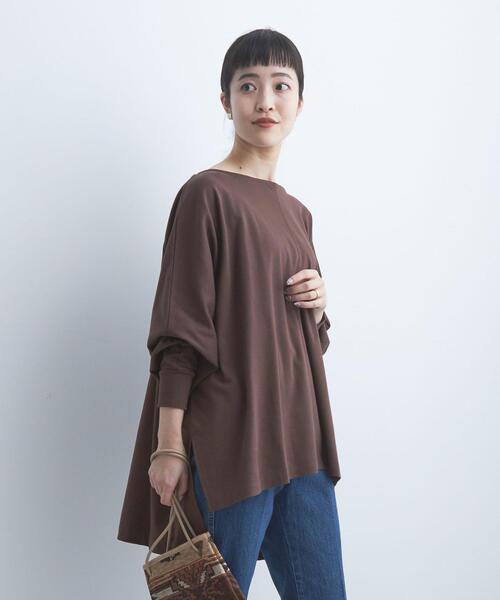 green label relaxing（グリーンレーベルリラクシング）の「ニュアンス ビッグ プルオーバー カットソー Tシャツ（Tシャツ/カットソー・レディース・ブラック/ダークブラウン/オフホワイト/モカ・FREE）」の3枚目の写真