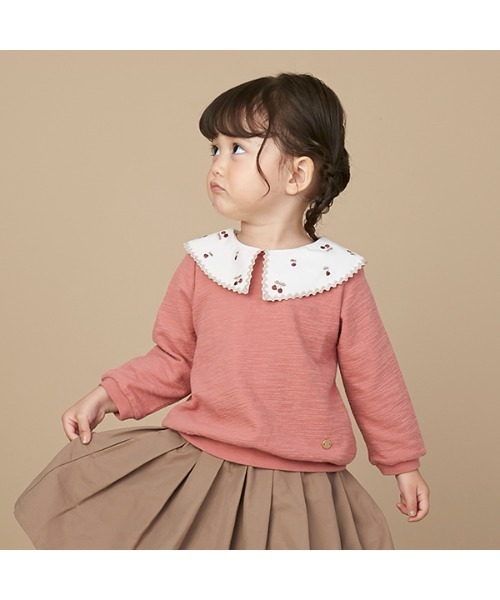 petit main（プティマイン）の「衿チェリー刺しゅう長袖プルオーバー（Tシャツ/カットソー・キッズ・ブラック/キナリ/ピンク・120cm/80ｃｍ/100cm/90cm/110cm/130cm）」の3枚目の写真