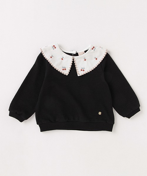 petit main（プティマイン）の「衿チェリー刺しゅう長袖プルオーバー（Tシャツ/カットソー・キッズ・ブラック/キナリ/ピンク・120cm/80ｃｍ/100cm/90cm/110cm/130cm）」の2枚目の写真