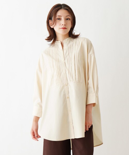 SHOO・LA・RUE(シューラルー)の「◆ピンタックバックリボンシャツ(シャツ/ブラウス・レディース・ライトベージュ/ブラウン系2/ダークグリーン/ブラウン系・03/04/02)」の4枚目の写真