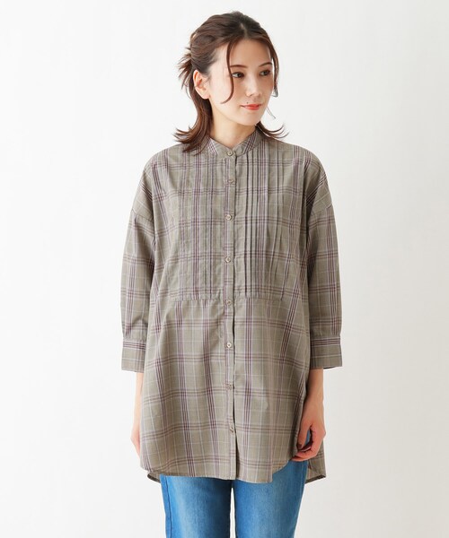 SHOO・LA・RUE(シューラルー)の「◆ピンタックバックリボンシャツ(シャツ/ブラウス・レディース・ライトベージュ/ブラウン系2/ダークグリーン/ブラウン系・03/04/02)」の5枚目の写真