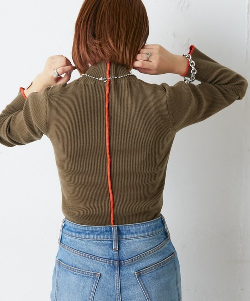 CIAOPANIC TYPY（チャオパニックティピー）の「【WEB限定】アンチピリング配色ステッチタートルニット（ニット/セーター・レディース・ブラック/オフホワイト/カーキ/オレンジ/ピンク/グリーン/グレー系その他/バイオレット/ホワイト/オリーブ・ONE SIZE）」の20枚目の写真