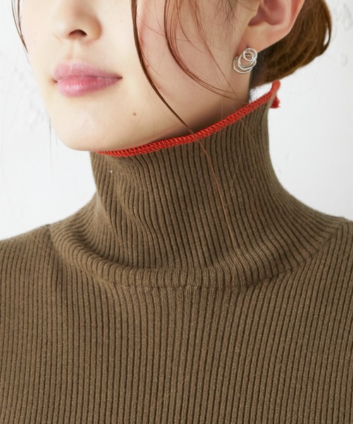 CIAOPANIC TYPY（チャオパニックティピー）の「【WEB限定】アンチピリング配色ステッチタートルニット（ニット/セーター・レディース・ブラック/オフホワイト/カーキ/オレンジ/ピンク/グリーン/グレー系その他/バイオレット/ホワイト/オリーブ・ONE SIZE）」の18枚目の写真