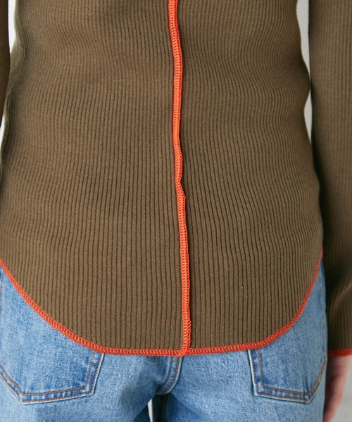 CIAOPANIC TYPY（チャオパニックティピー）の「【WEB限定】アンチピリング配色ステッチタートルニット（ニット/セーター・レディース・ブラック/オフホワイト/カーキ/オレンジ/ピンク/グリーン/グレー系その他/バイオレット/ホワイト/オリーブ・ONE SIZE）」の22枚目の写真