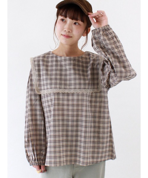 ehka sopo(エヘカソポ)の「チェック柄レース衿ブラウス(シャツ/ブラウス・レディース・ブラック/グリーン/キャメル/キナリ・フリ-)」の2枚目の写真