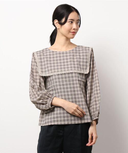 ehka sopo(エヘカソポ)の「チェック柄レース衿ブラウス(シャツ/ブラウス・レディース・ブラック/グリーン/キャメル/キナリ・フリ-)」の7枚目の写真