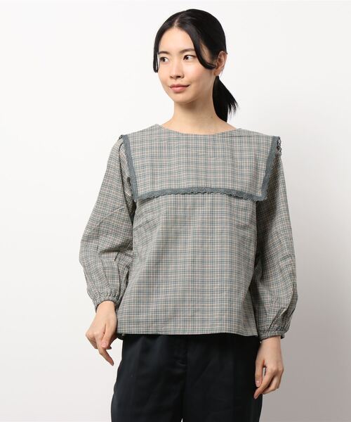 ehka sopo(エヘカソポ)の「チェック柄レース衿ブラウス(シャツ/ブラウス・レディース・ブラック/グリーン/キャメル/キナリ・フリ-)」の9枚目の写真