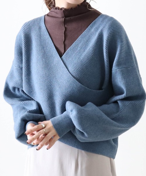 Cheek（チーク）の「クロスカシュクールニット（ニット/セーター・レディース・モカ/ブルー/オフホワイト/ベージュ・FREE）」の2枚目の写真