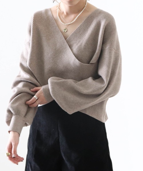 Cheek（チーク）の「クロスカシュクールニット（ニット/セーター・レディース・モカ/ブルー/オフホワイト/ベージュ・FREE）」の3枚目の写真