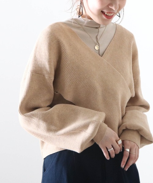 Cheek（チーク）の「クロスカシュクールニット（ニット/セーター・レディース・モカ/ブルー/オフホワイト/ベージュ・FREE）」の22枚目の写真