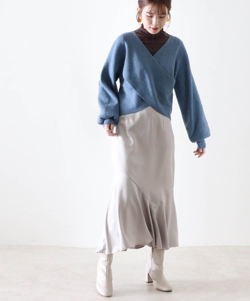 Cheek（チーク）の「クロスカシュクールニット（ニット/セーター・レディース・モカ/ブルー/オフホワイト/ベージュ・FREE）」の20枚目の写真