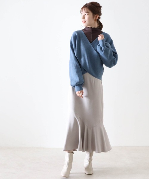 Cheek（チーク）の「クロスカシュクールニット（ニット/セーター・レディース・モカ/ブルー/オフホワイト/ベージュ・FREE）」の18枚目の写真